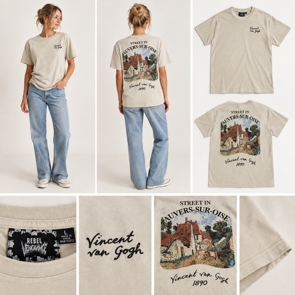 Rebel Vengeance Vincent van Gogh Street in Auvers-sur-Oise Graphic Tee Beige L
